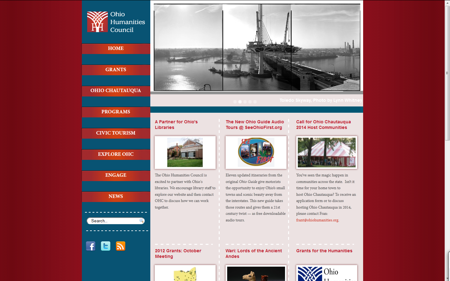 A screenshot of the Ohio Humanities Council homepage