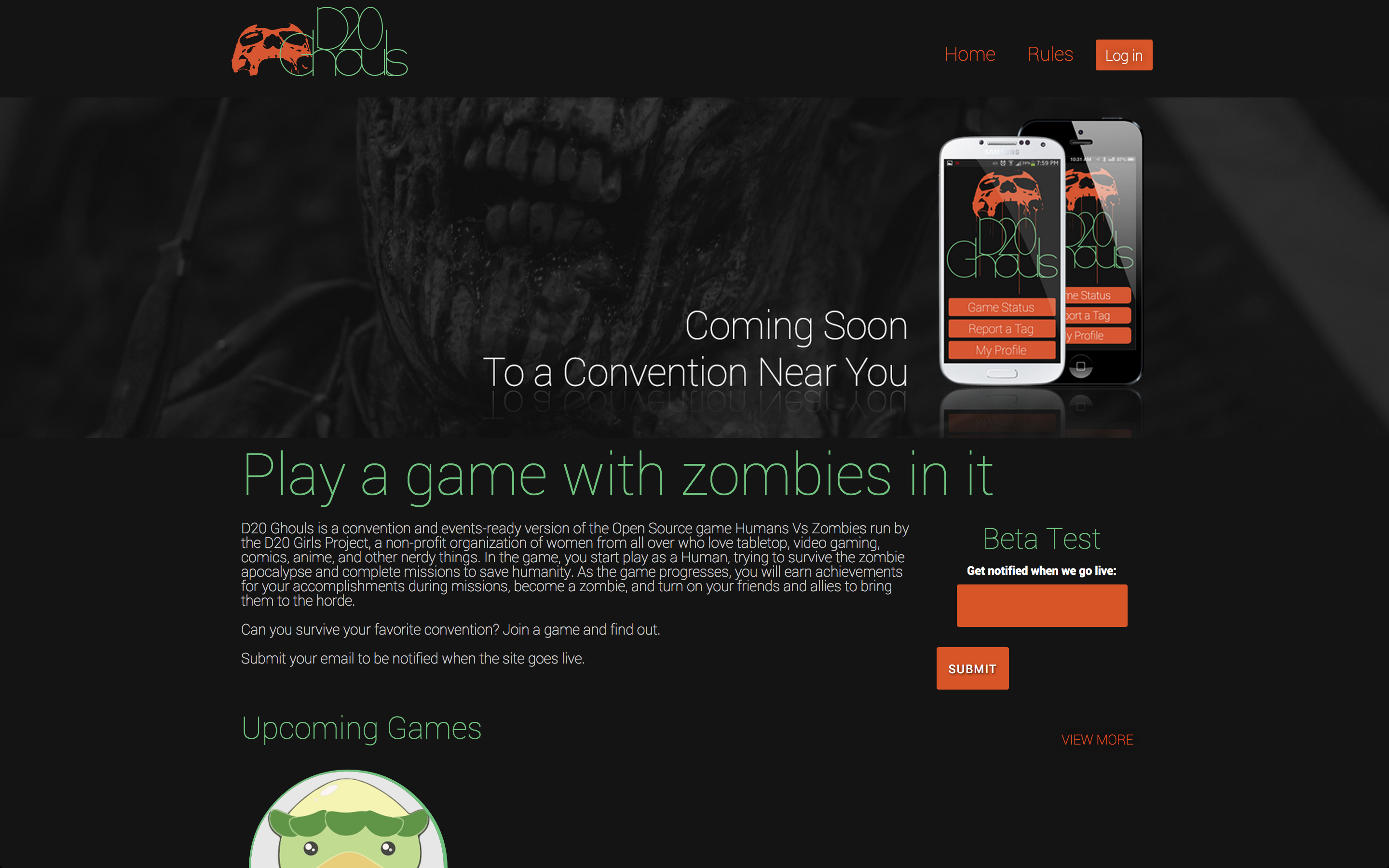 A screenshot of the D20 Ghouls splash page
