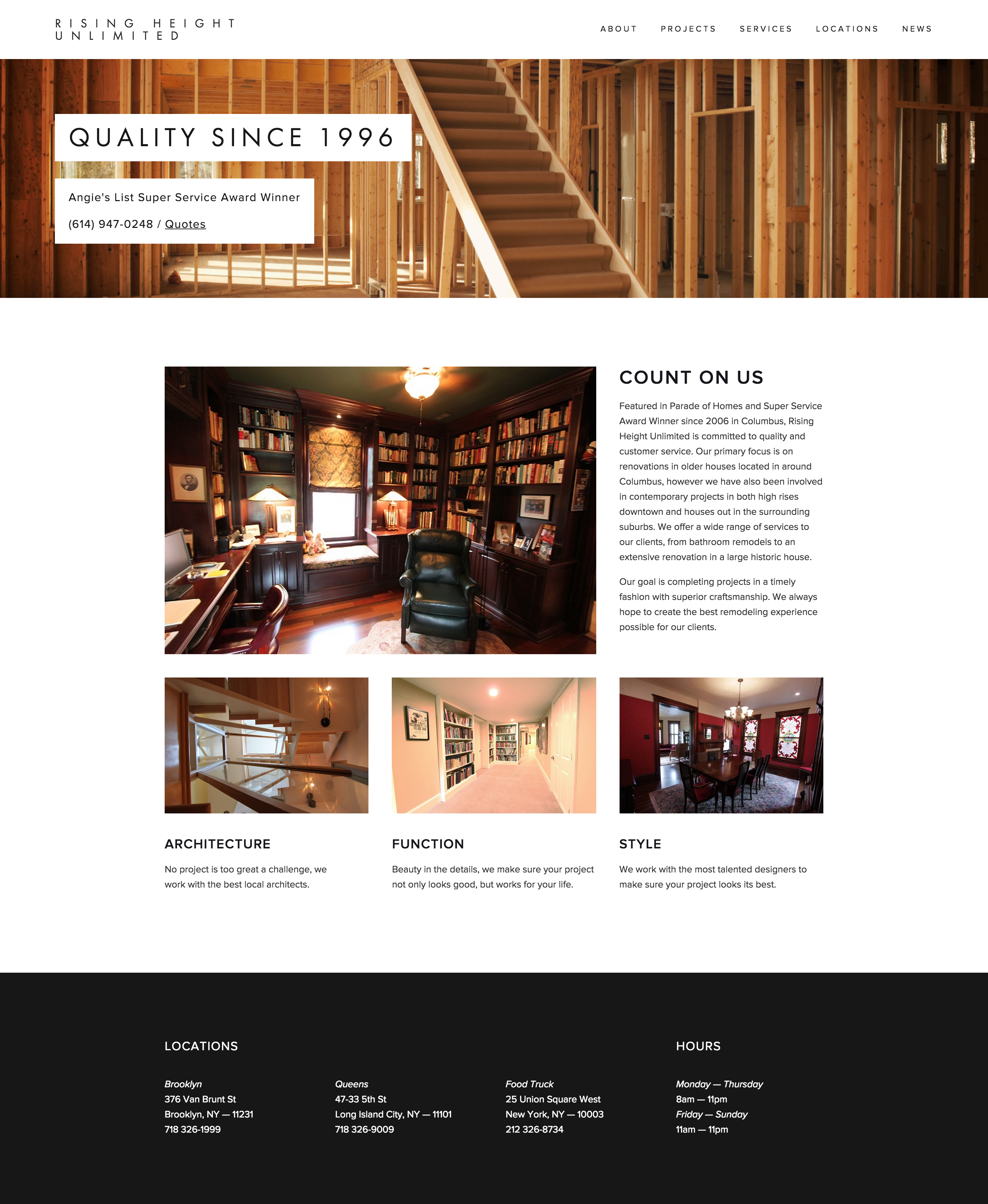 A screenshot of the Rising Height Columbus homepage