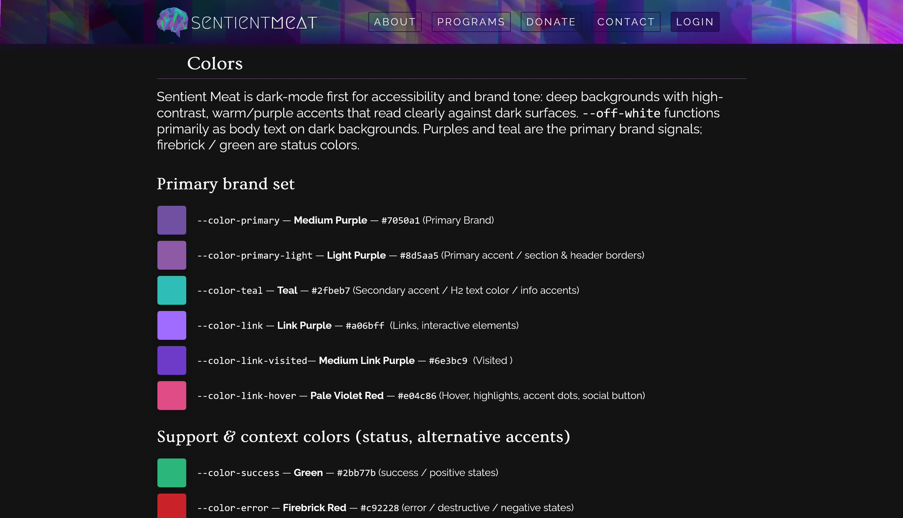 Screenshot of the Sentient Meat Design System