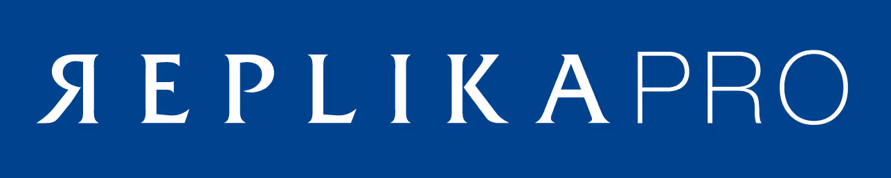 The word REPLIKA PRO in stylized white letters on a dark blue background.