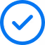 Blue check mark inside a circle symbol indicating confirmation or approval.