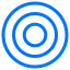 Blue concentric circles icon on a white background.