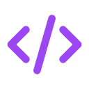 Purple coding brackets symbol representing HTML or programming code.