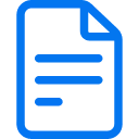 Blue icon of a document with text lines and a folded corner.