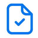Blue icon of a document with a folded corner and a checkmark inside.