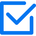 Blue check mark inside a square box.