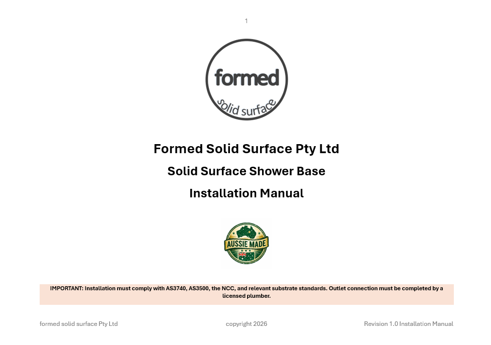 S1 Custom Shower Base - Installation Guide