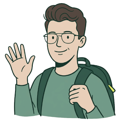 illustration of dominic waving hand