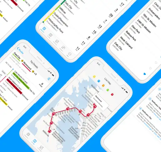 Live bart app mockups. Phone screens showing the Live Bart app design.