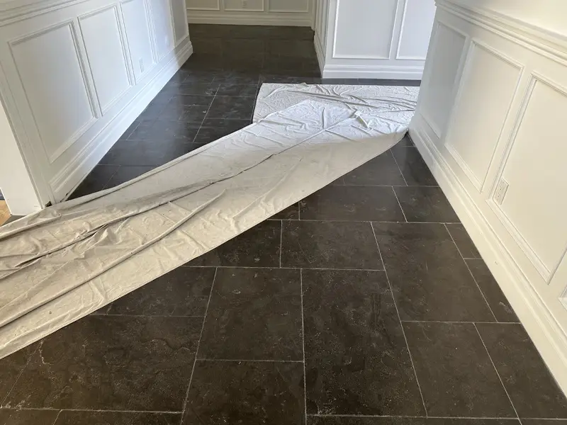 Close-up of Belgian Bluestone limestone floor surface