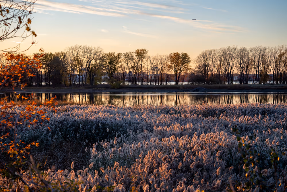 Vue du fleuve St-Laurent en direction de Montréal depuis Longueuil