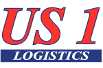 Logotipo de la empresa de logística US 1 con texto en rojo y azul sobre fondo negro