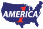 La palabra «America» con una flecha roja integrada en la letra «A» sobre un fondo azul.