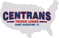 Map of the United States with Centrans Truck Lines logo and St. Augustine, FL location text.