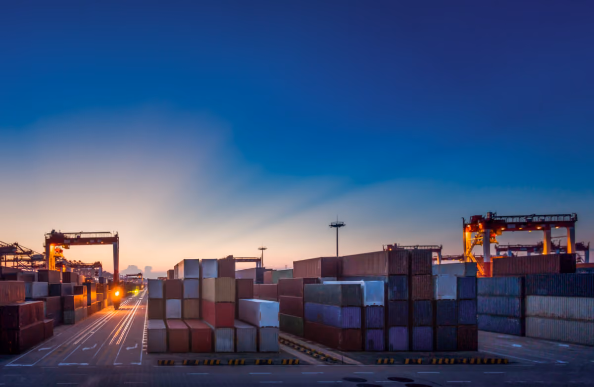 Sunset with containers at rail yard