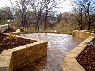 Belvedere retaining wall and front yard landscaping in Winnipeg