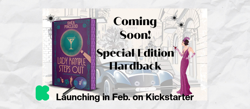 A glamorous woman standing next to a vintage car. Special edition hardback book in foreground. 