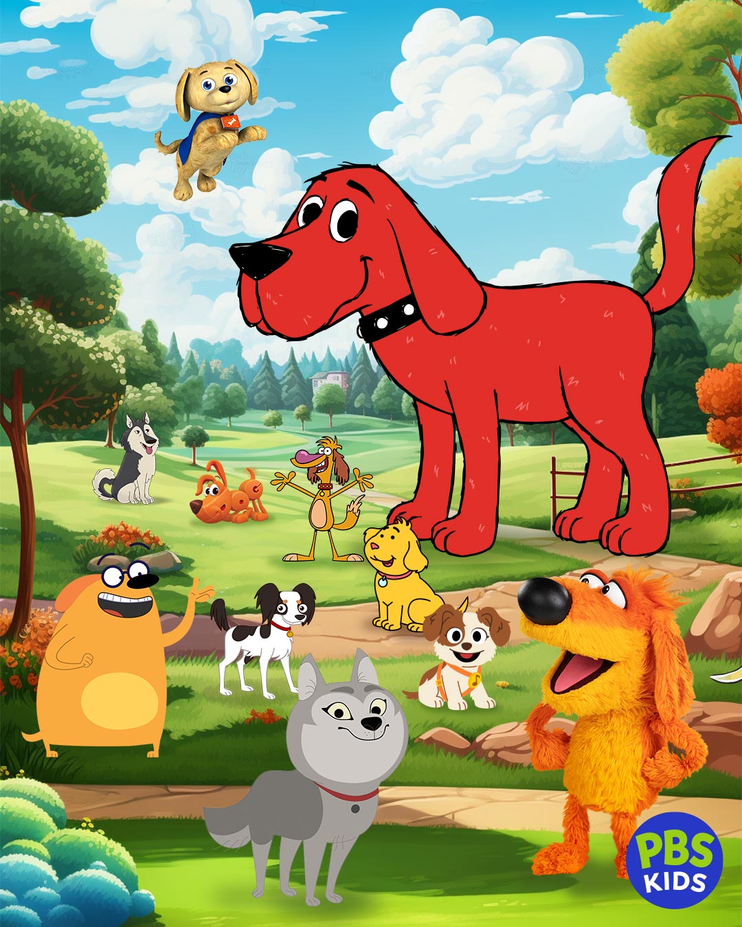 Various dogs from PBS KIDS shows gathering together at the dog park
