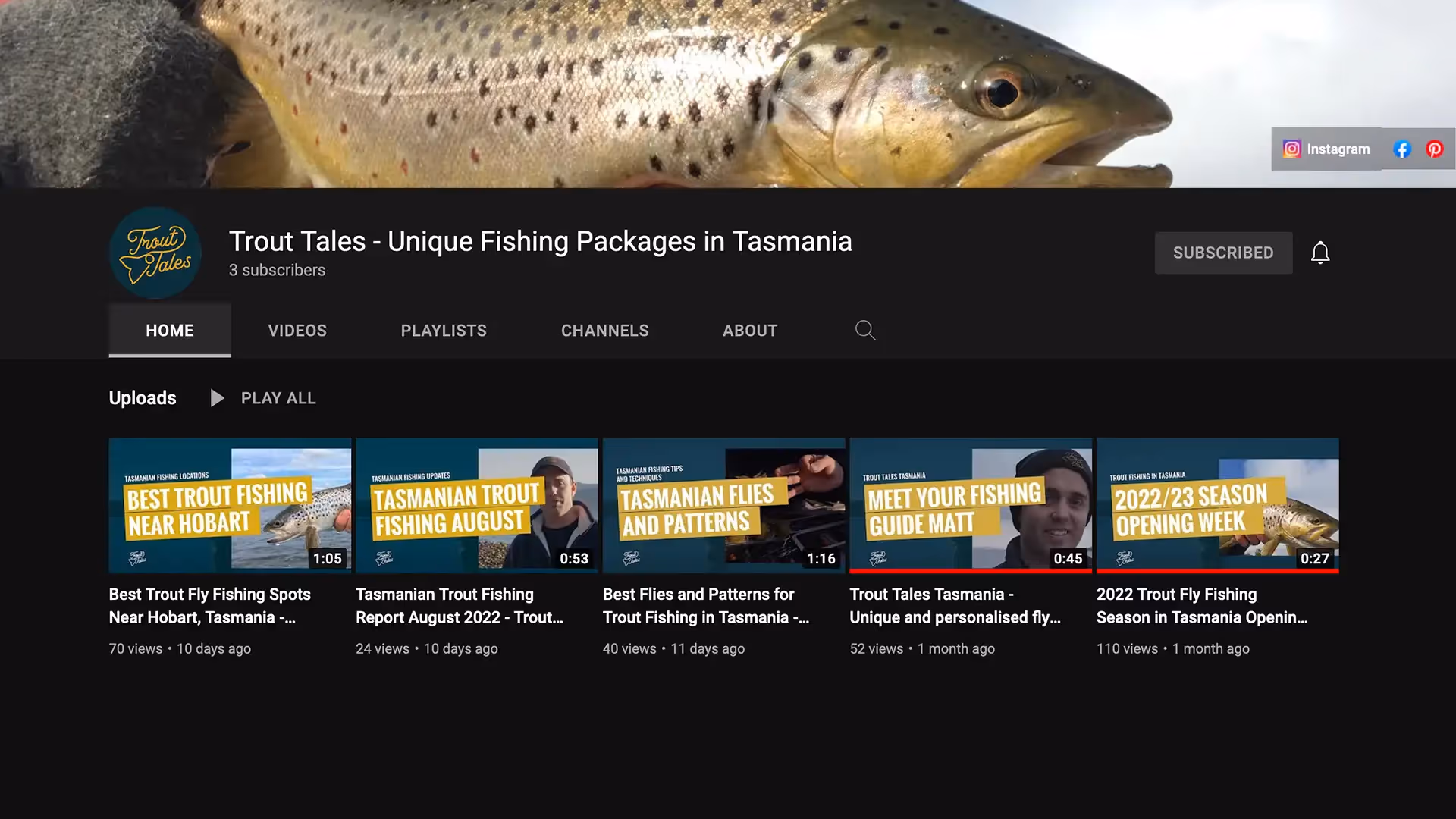 Trout Tales Youtube showing videos that compliment blog posts