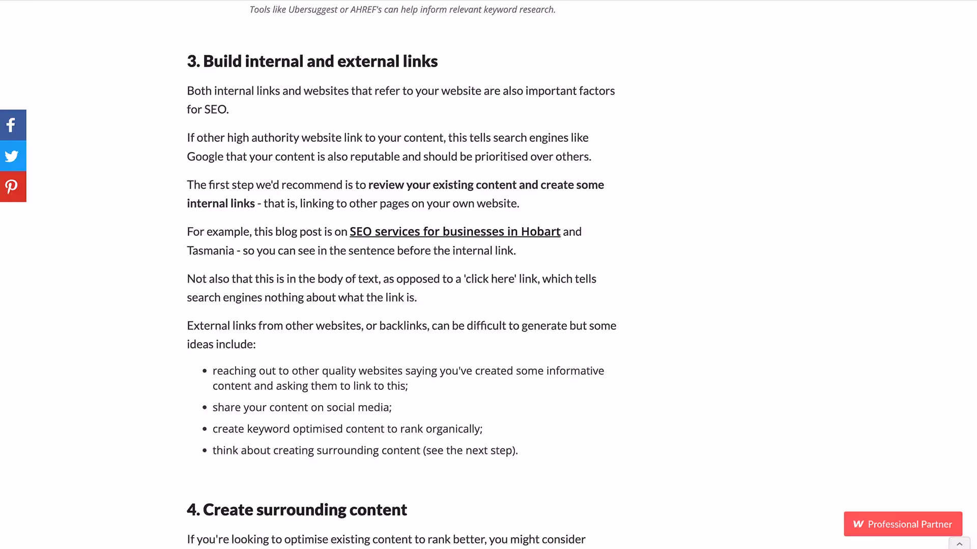 Domin8 Designs screengrab showing internal links