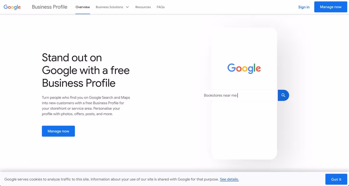 screenshot of the google business profile homepage (google my business)