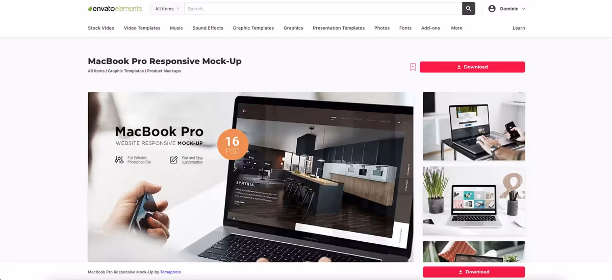 screenshot of the envato elements macbook pro mockup