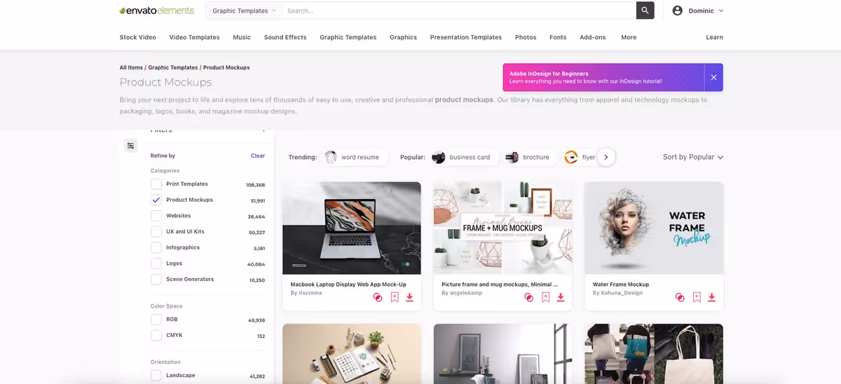 screenshot of envato elements product mockups