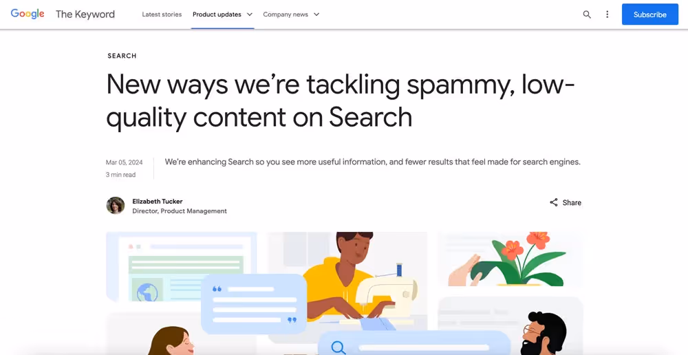 screenshot of Google's new march update webpage