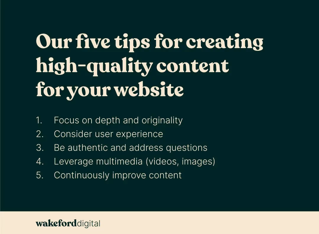 infographic of five tips for creating high-quality content