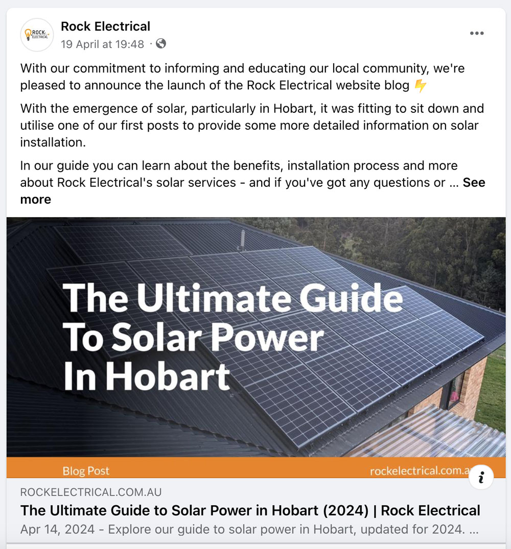 screenshot of rock electrical social media post on solar power