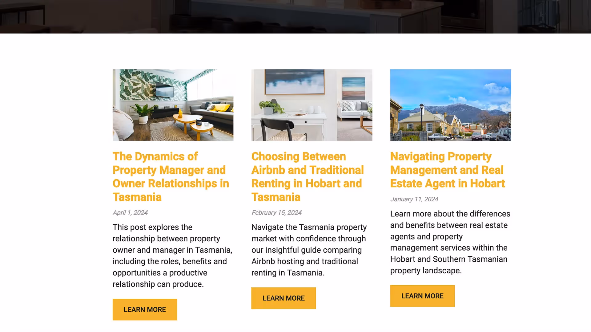 screenshot of retreats tasmania website