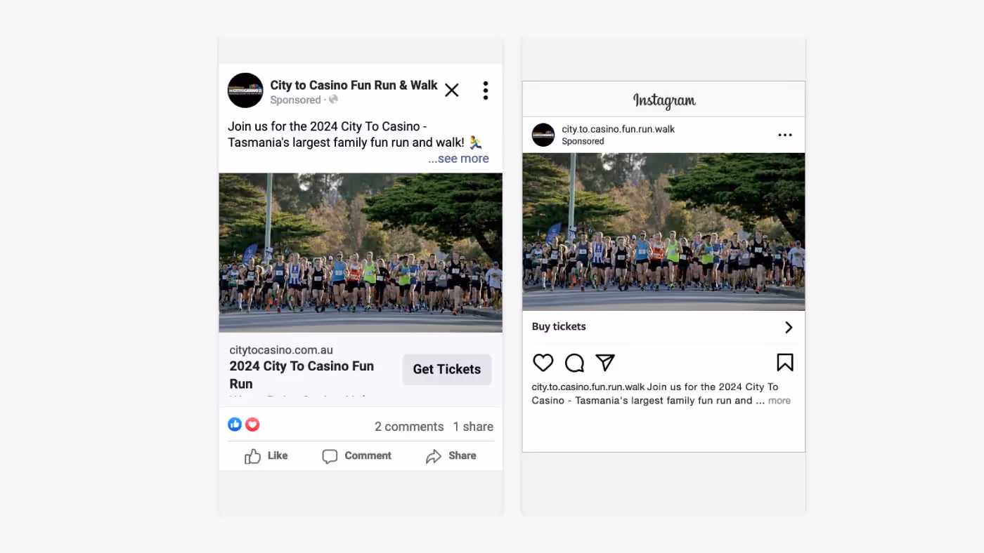 screenshot of city to casino hobart social media ads