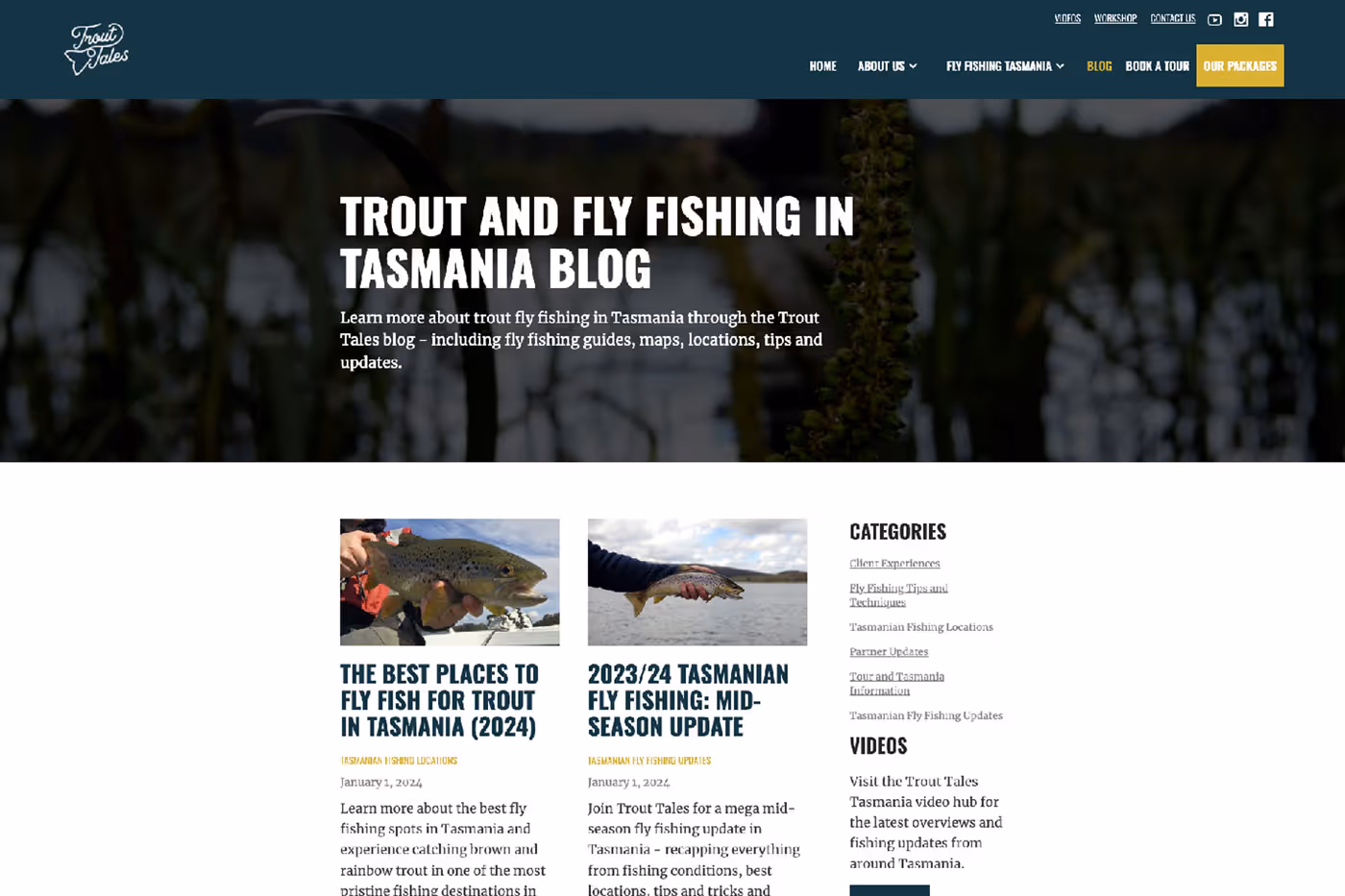 screenshot of the trout tales fly fishing blog
