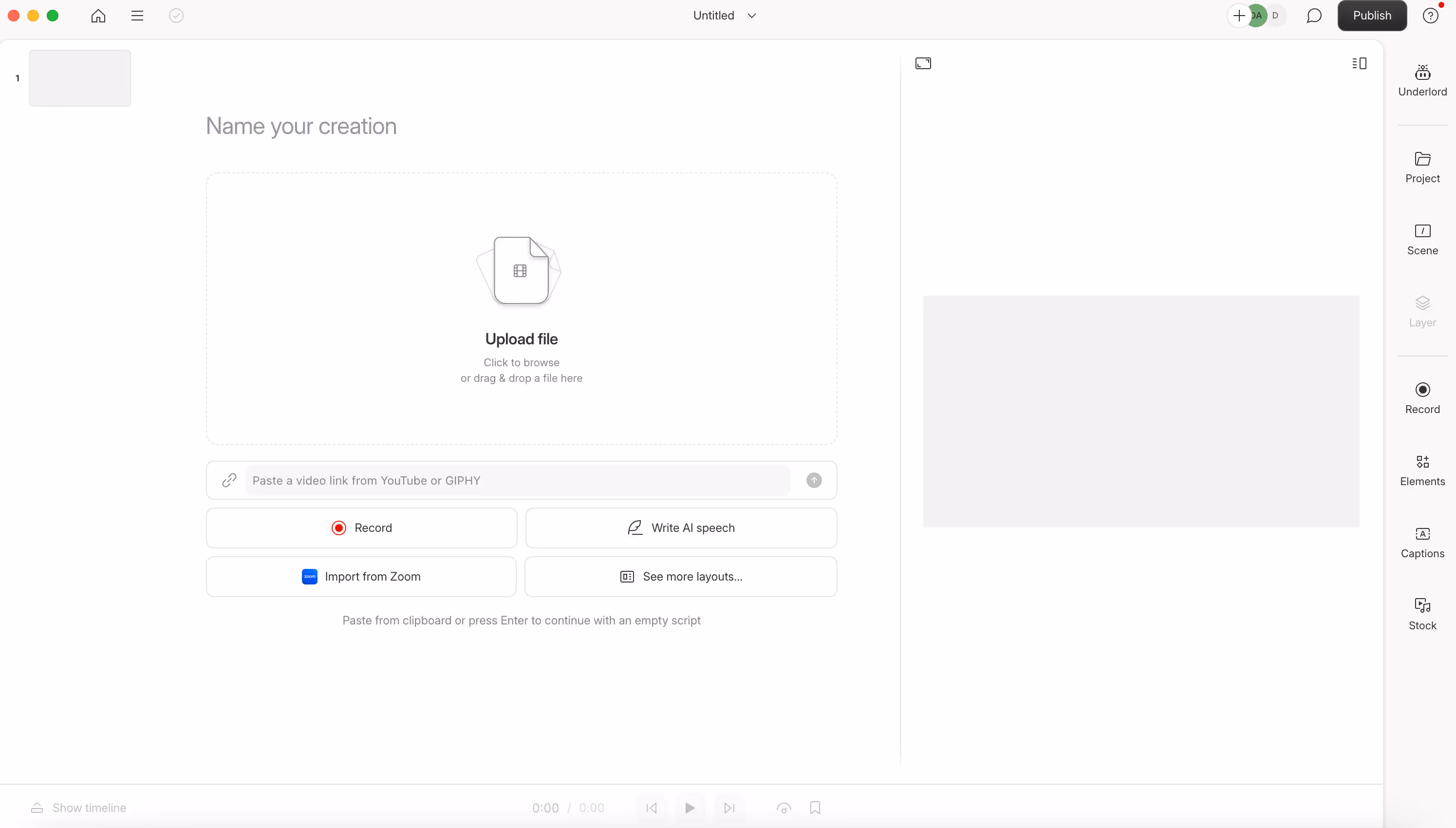 descript ai tool showing blank projects re
