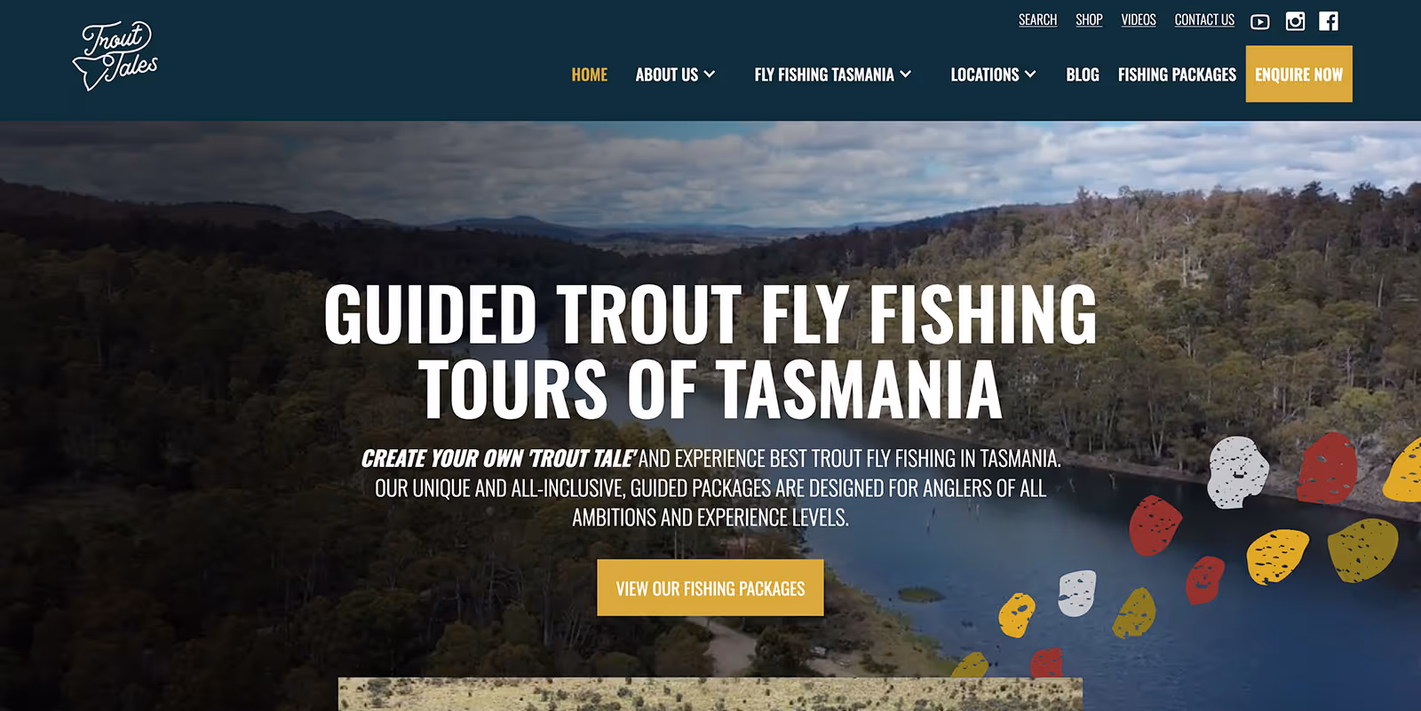 homepage of trout tales fly fishing tasmania website
