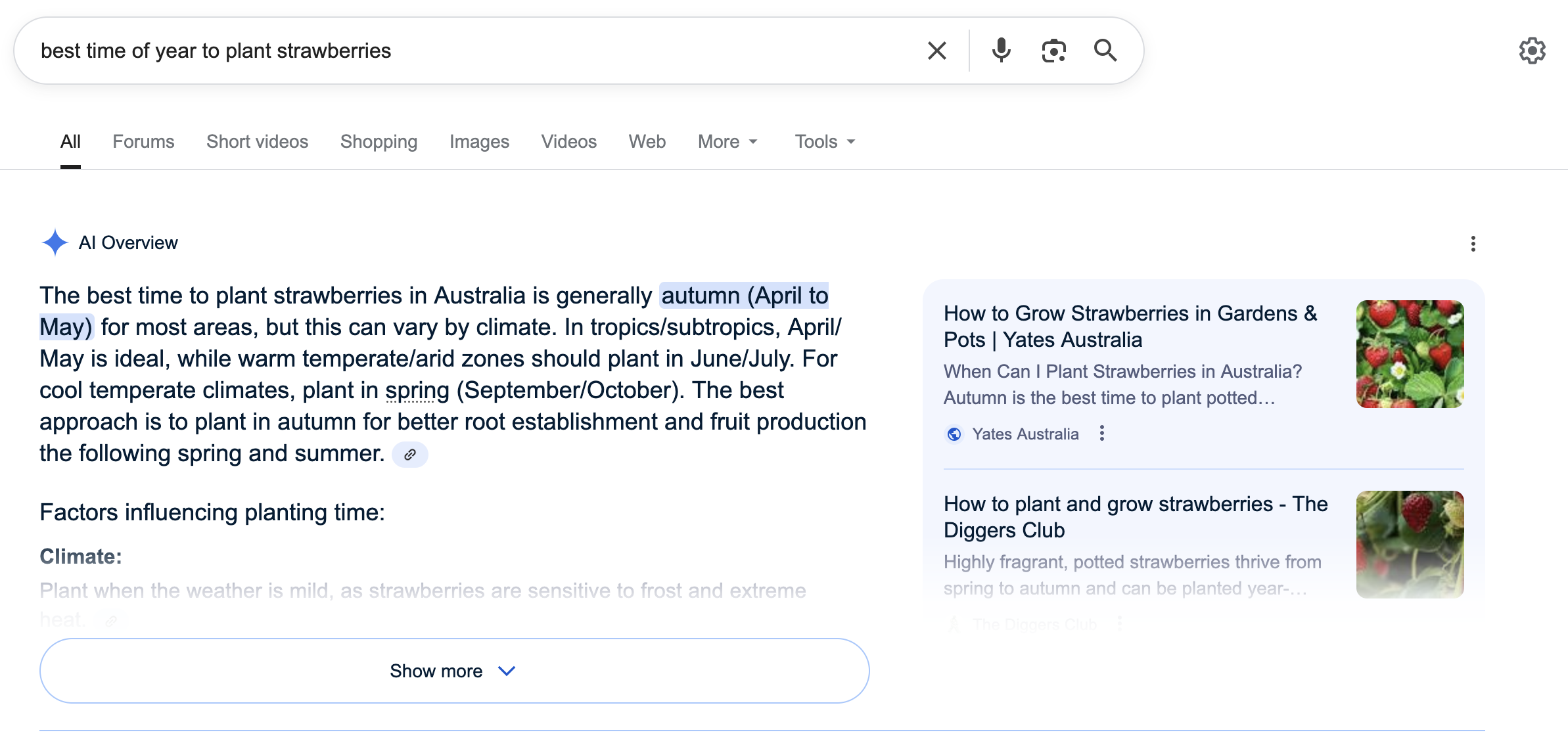 screenshot of a google search showing AI overview