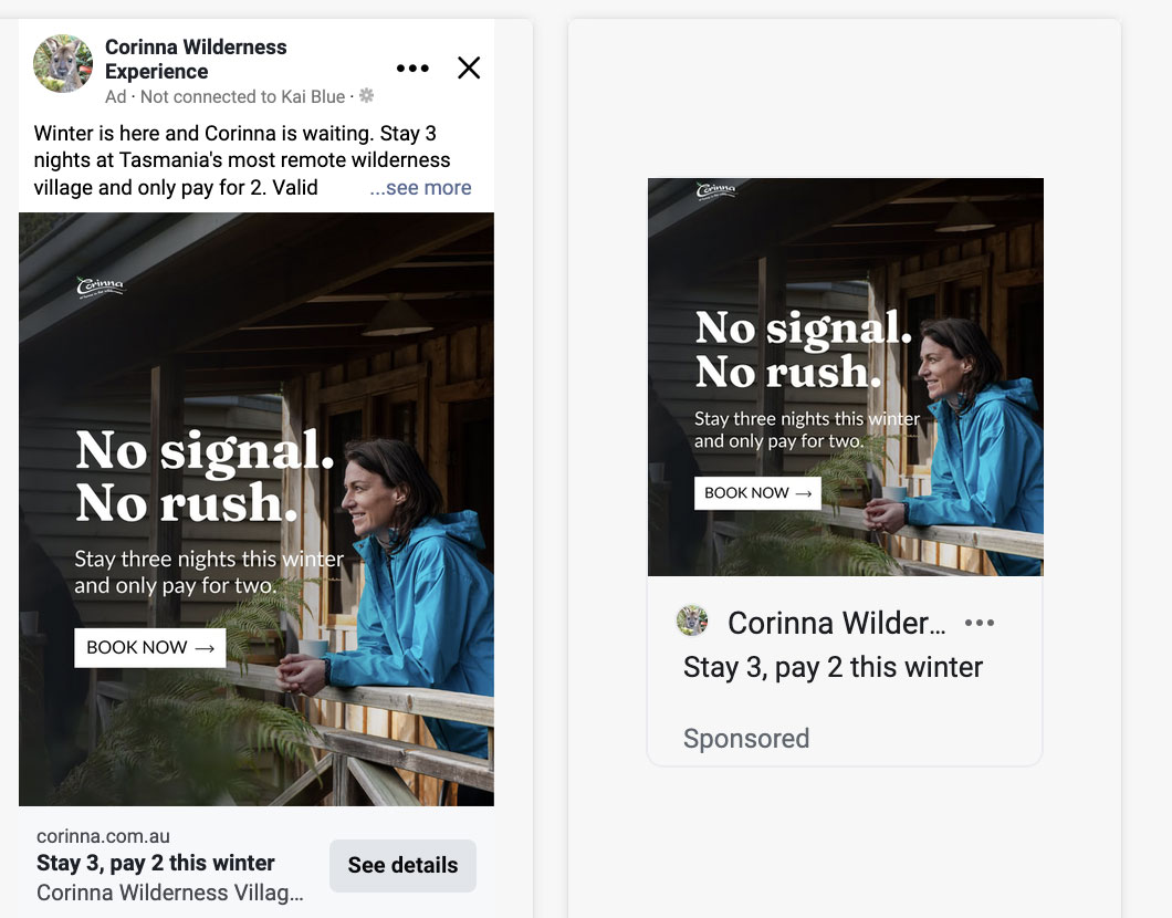 graphic showing corinna advert with text no signal no rush