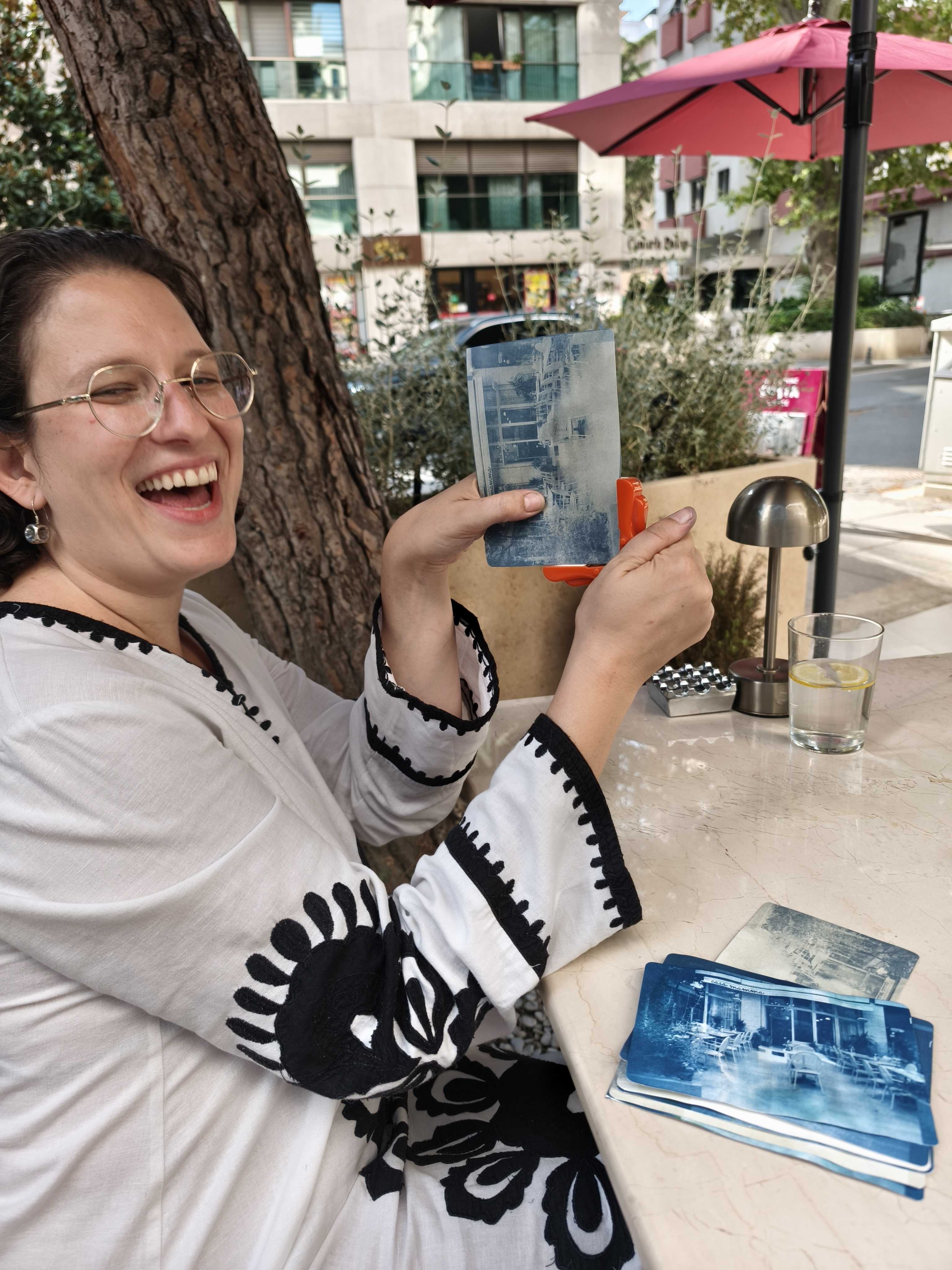 Casa Mamma'ya gelen sevgili müşterilerime Mavi Baskı (cyanotype) ile kartpostallar yaptım
