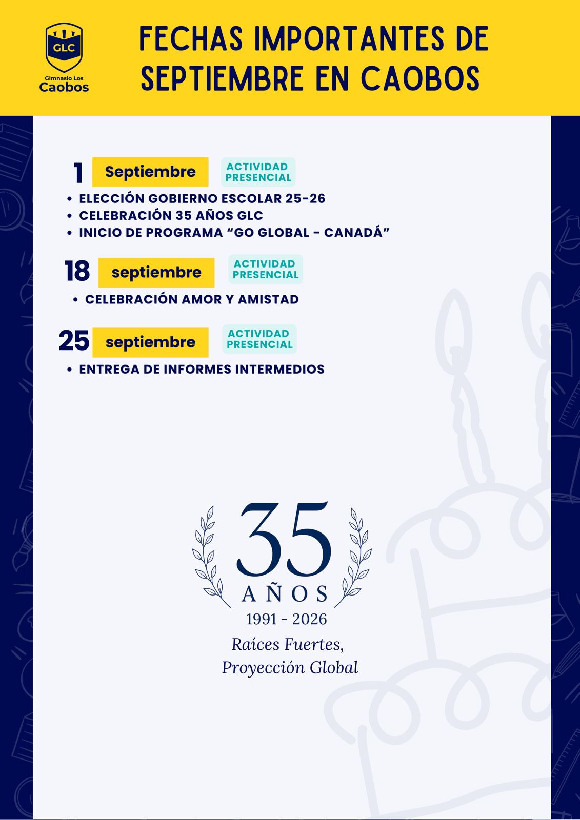 Fechas importantes de septiembre en Caobos: actividades del 1, 18 y 25 de septiembre de 2026