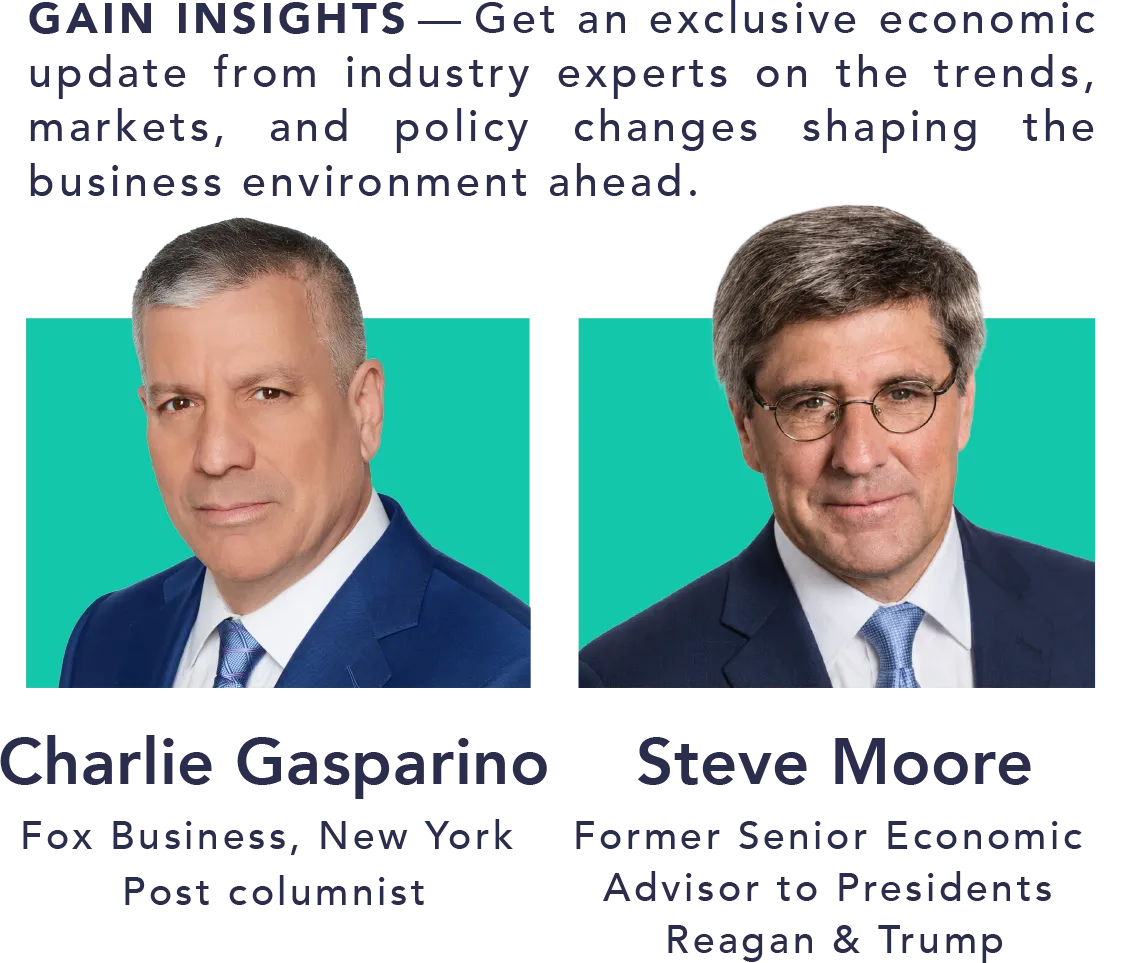 Photos of Charlie Gasparino (Fox Business, New York Post columnist) and Steve Moore (Former Senior Economic Advisor to Presidents Reagan & Trump)