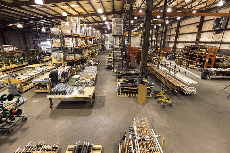 an overhead view of M&E's Richmond-based multi-million dollar, state-of-the-art fabrication center