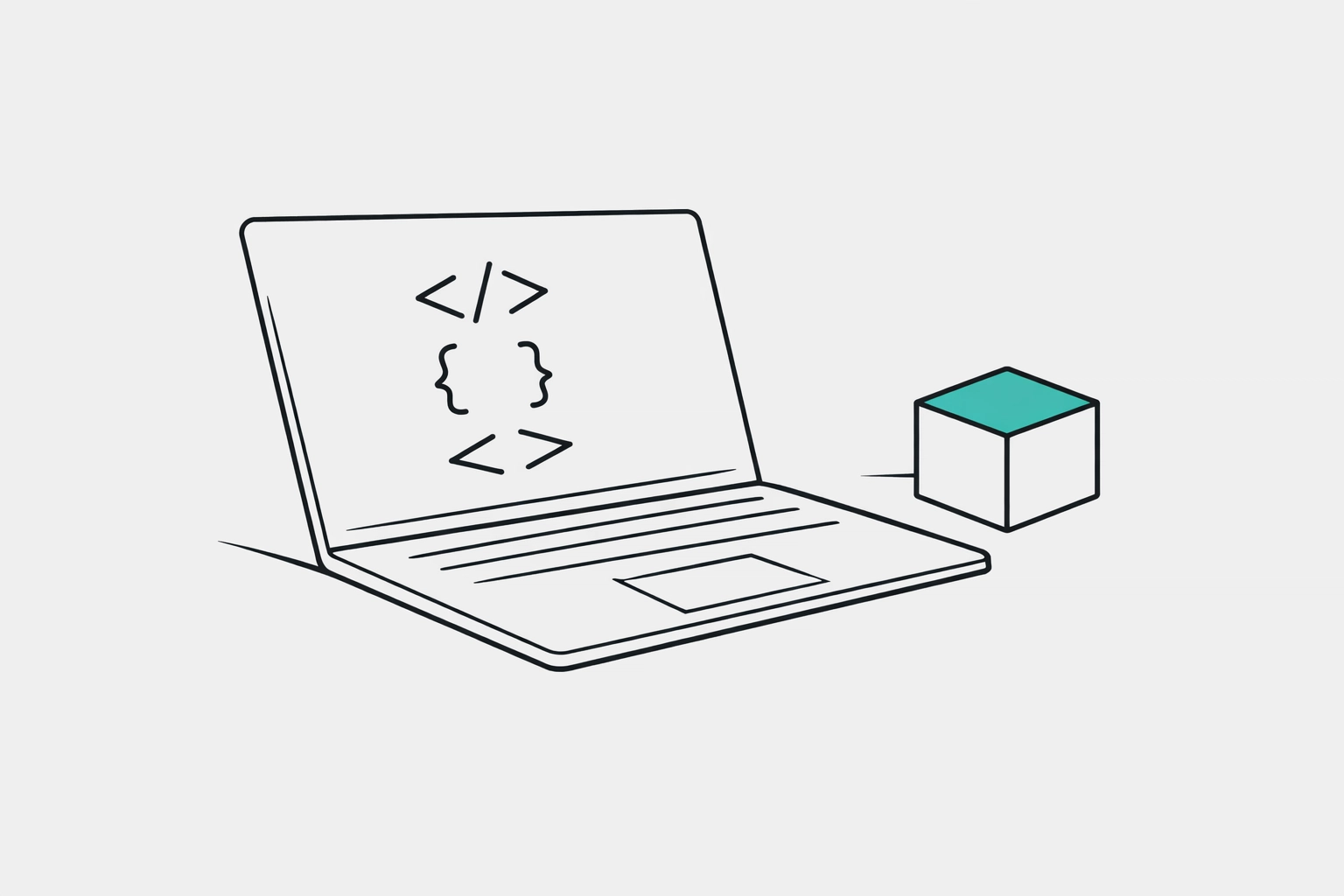 Stylized laptop and sandbox cube representing a developer-first environment for testing payment APIs.