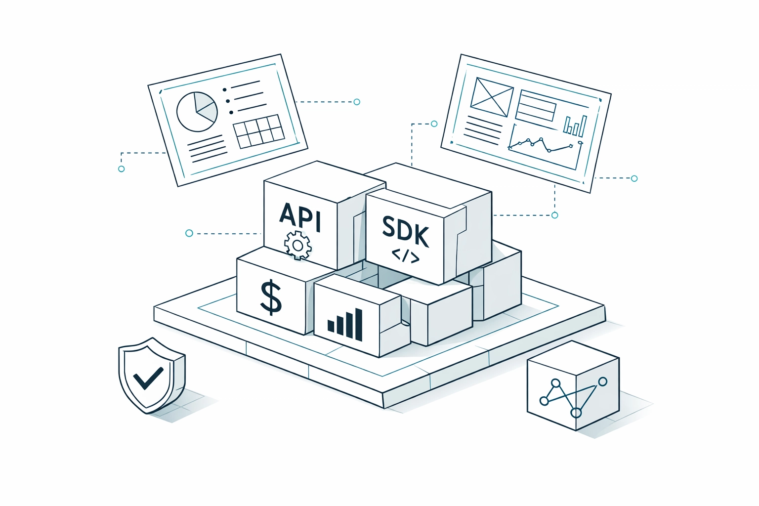 Modular diagram representing flexible payment API integration and developer-first SDK software infrastructure.