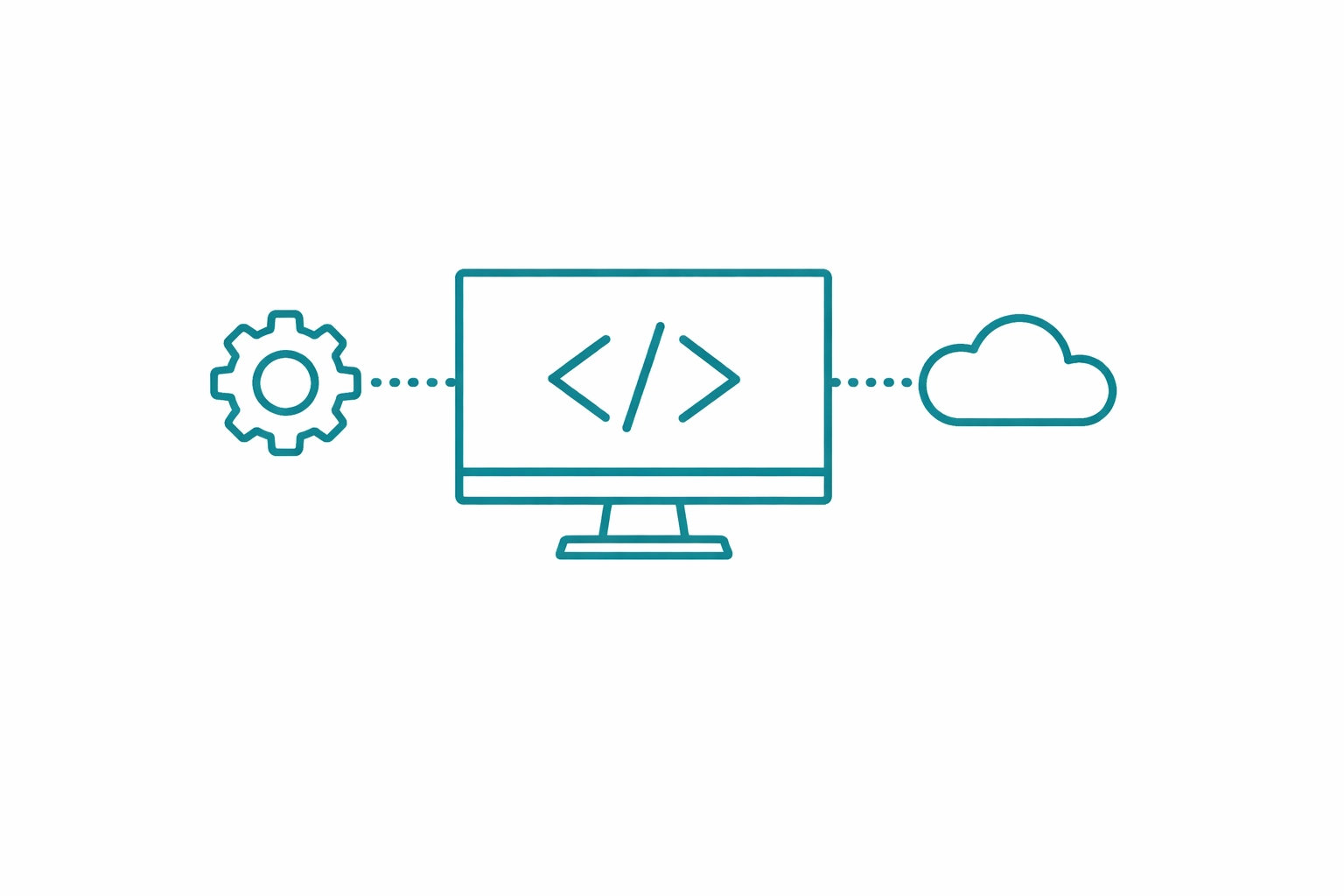 Minimalist icon of a code editor and cloud representing the API integration and developer sandbox environment.