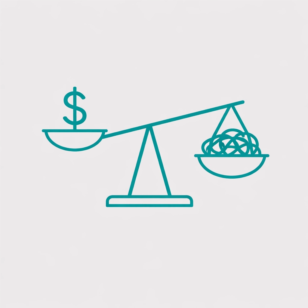 Scale icon comparing merchant service fees and hidden processing costs for savings.