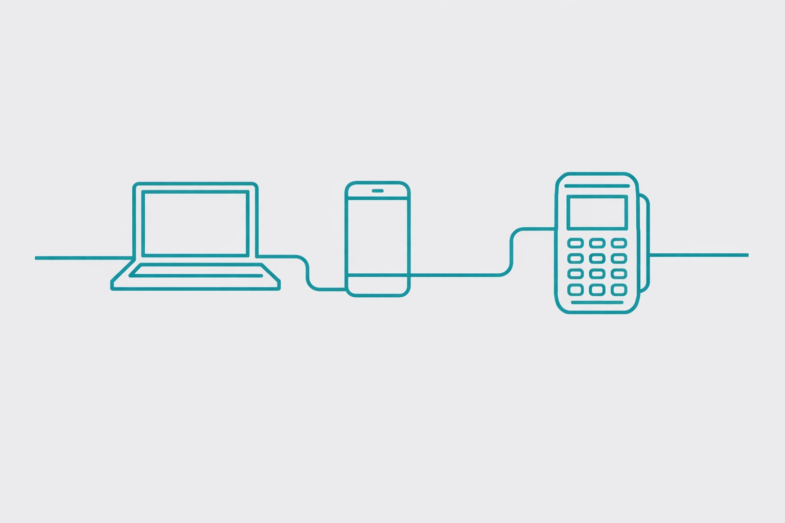 Omnichannel payment processing diagram linking custom web apps, mobile, and POS hardware.