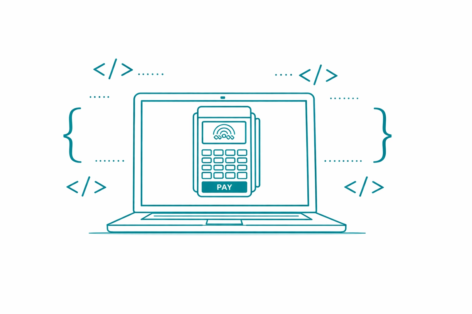 Laptop displaying a virtual payment terminal in a developer sandbox for API integration testing.