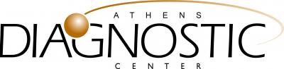 Logo of Athens Diagnostic Center with a golden sphere and a swoosh over the text.