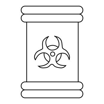 Black and white icon of a container with a biohazard symbol on it.